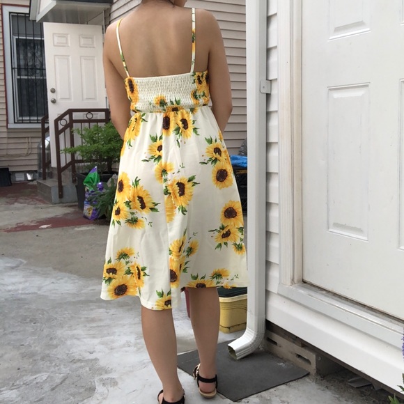 NEW Beige/Yellow Sunflower Print Sundress - Picture 4 of 7